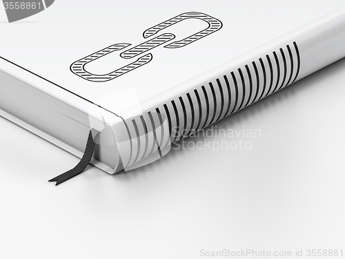 Image of Web development concept: closed book, Link on white background