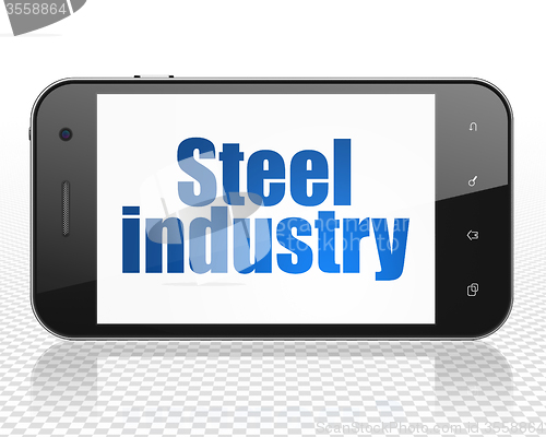 Image of Manufacuring concept: Smartphone with Steel Industry on display