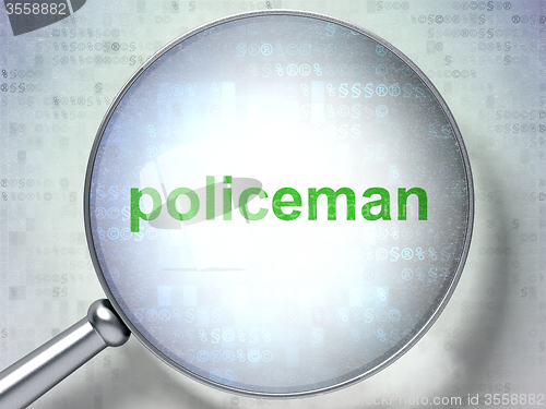 Image of Law concept: Policeman with optical glass