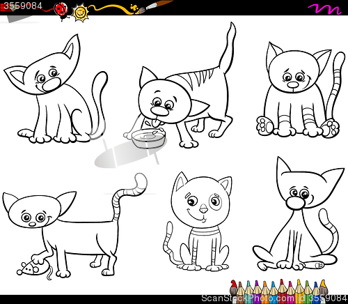 Image of cats set cartoon coloring page
