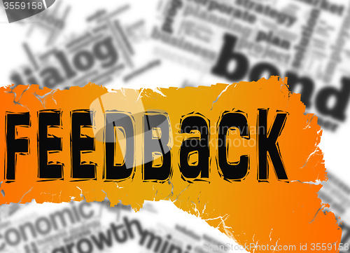 Image of Word cloud with feedback word on yellow and red banner