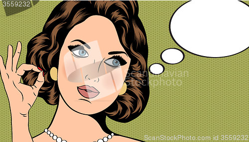 Image of Pop Art illustration of woman with the speech bubble