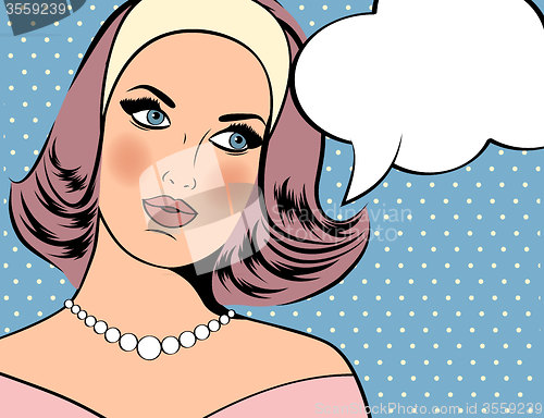 Image of Pop Art illustration of woman with the speech bubble