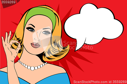 Image of Pop Art illustration of woman with the speech bubble