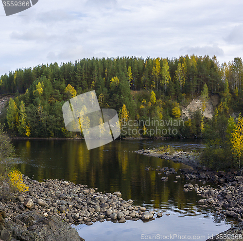 Image of Beautiful landscape of river in taiga