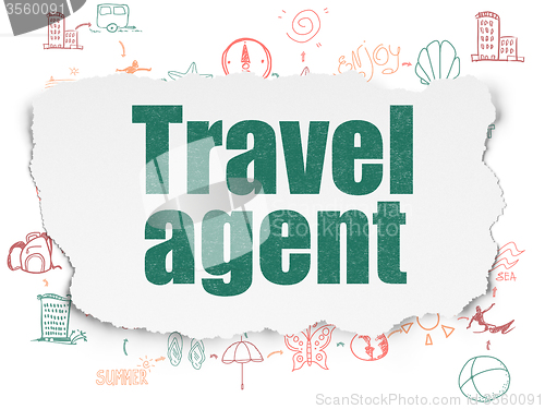 Image of Vacation concept: Travel Agent on Torn Paper background