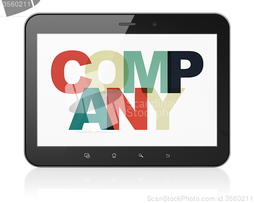 Image of Finance concept: Tablet Computer with Company on  display