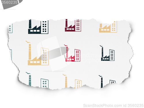 Image of Manufacuring concept: Industry Building icons on Torn Paper background