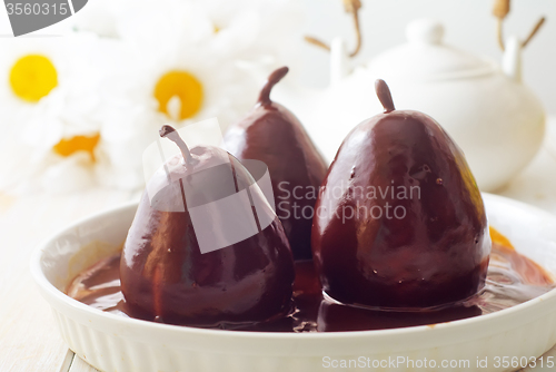 Image of Pear with chocolate, sweet food