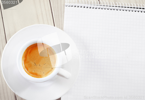 Image of Coffee in the white cup and note