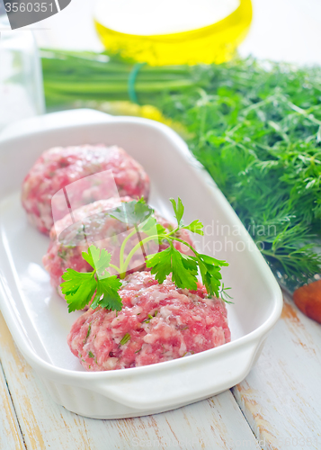 Image of Raw meat balls in the white bowl