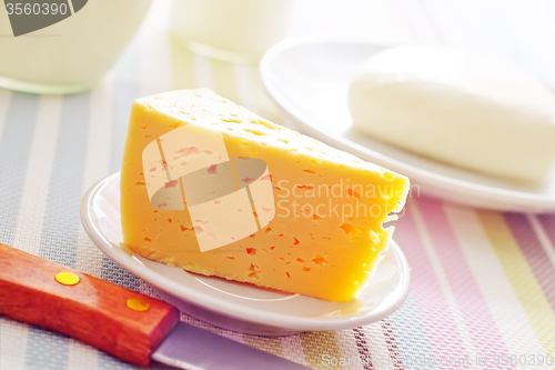 Image of fresh cheese on the white plate
