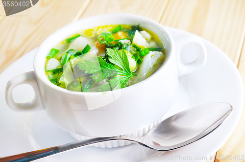 Image of Fresh soup in the white bowl