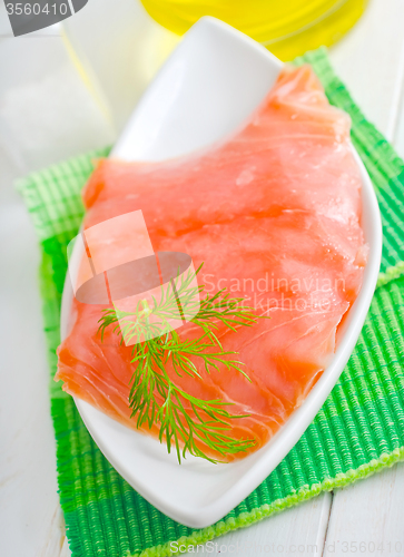 Image of Fresh salmon in the white bowl