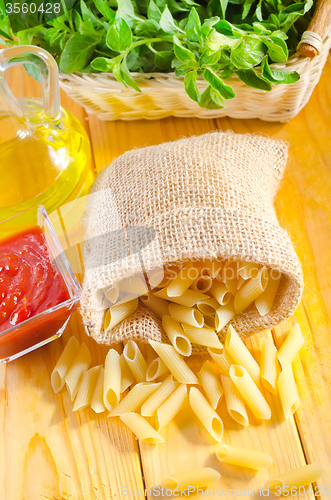 Image of Close-up of assorted pasta in jute bag