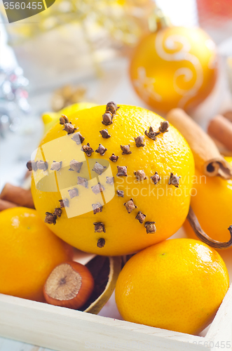 Image of Fresh oranges and cinnamon for christmas