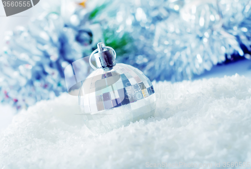 Image of Christmas balls, Silver balls, Christmas decoration on the light