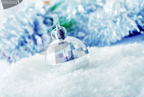 Image of Christmas balls, Silver balls, Christmas decoration on the light