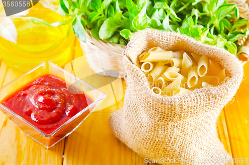 Image of Close-up of assorted pasta in jute bag