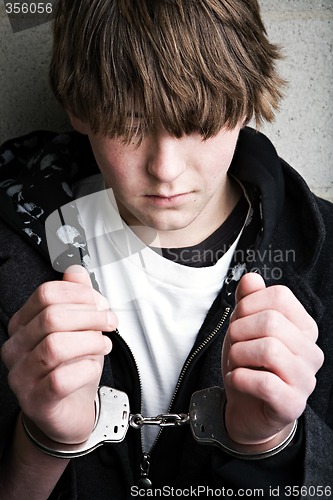 Image of teen crime - kid in handcuffs