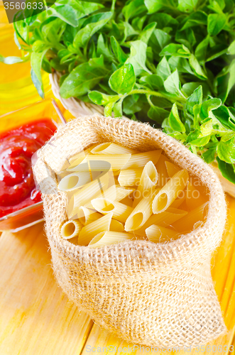 Image of Close-up of assorted pasta in jute bag