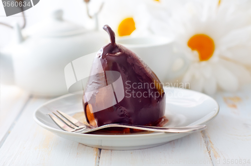 Image of Pear with chocolate, sweet food