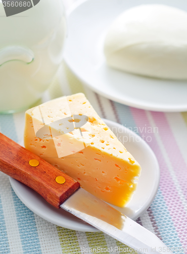 Image of fresh cheese on the white plate