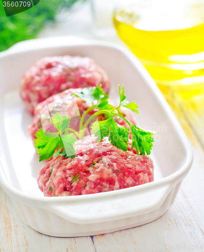 Image of Raw meat balls in the white bowl