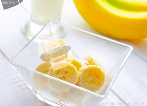 Image of Fresh banana in the glass bowl, banana and milk