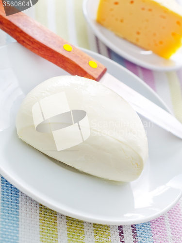 Image of fresh cheese on the white plate