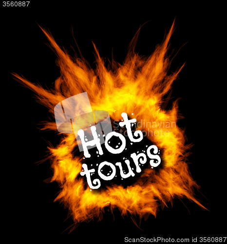 Image of Hot tours. Concept vector illustration with fire.