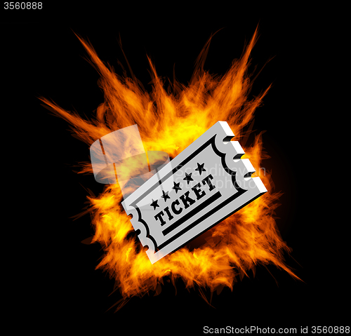 Image of Burning ticket. Vector illustration with fire 