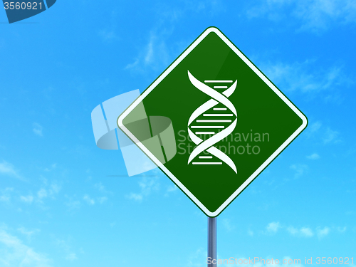 Image of Science concept: DNA on road sign background