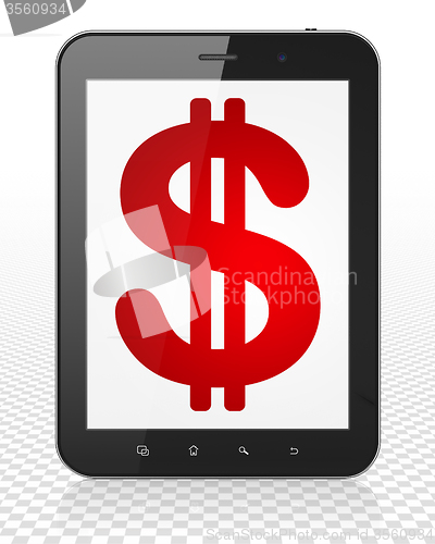 Image of Currency concept: Tablet Pc Computer with Dollar on display
