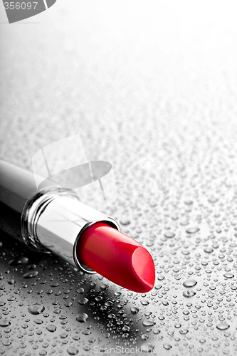 Image of lipstick closeup with desatured water drops