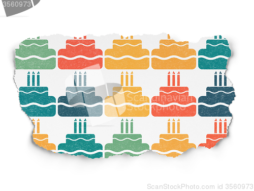 Image of Entertainment, concept: Cake icons on Torn Paper background