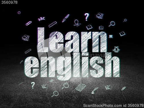 Image of Education concept: Learn English in grunge dark room