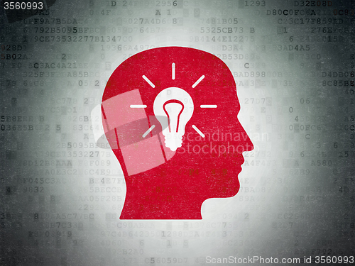 Image of Education concept: Head With Light Bulb on Digital Paper background