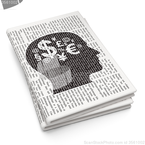 Image of Studying concept: Head With Finance Symbol on Newspaper background