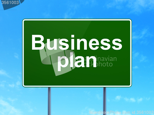 Image of Business concept: Business Plan on road sign background
