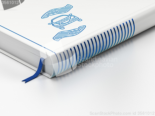 Image of Insurance concept: closed book, Car And Palm on white background