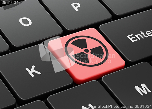 Image of Science concept: Radiation on computer keyboard background