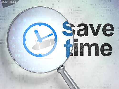 Image of Time concept: Clock and Save Time with optical glass