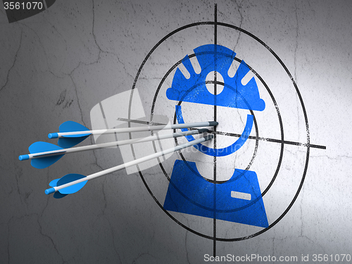 Image of Industry concept: arrows in Factory Worker target on wall background