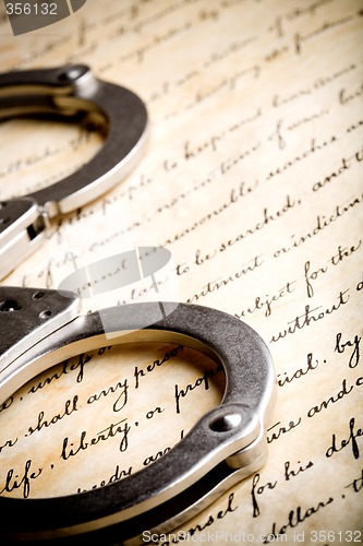 Image of handcuffs on constitution