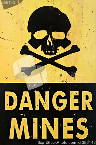 Image of danger mines warning sign closeup