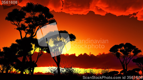 Image of Sunset over beautiful lake region
