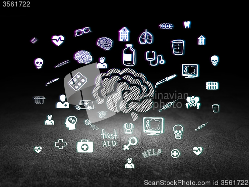 Image of Health concept: Brain in grunge dark room