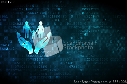 Image of Insurance concept: Family And Palm on digital background