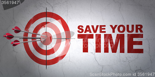 Image of Time concept: target and Save Your Time on wall background